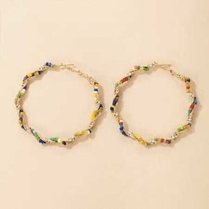 2/$21 Fashion Colorful Beaded Wrapped Hoop Earrings